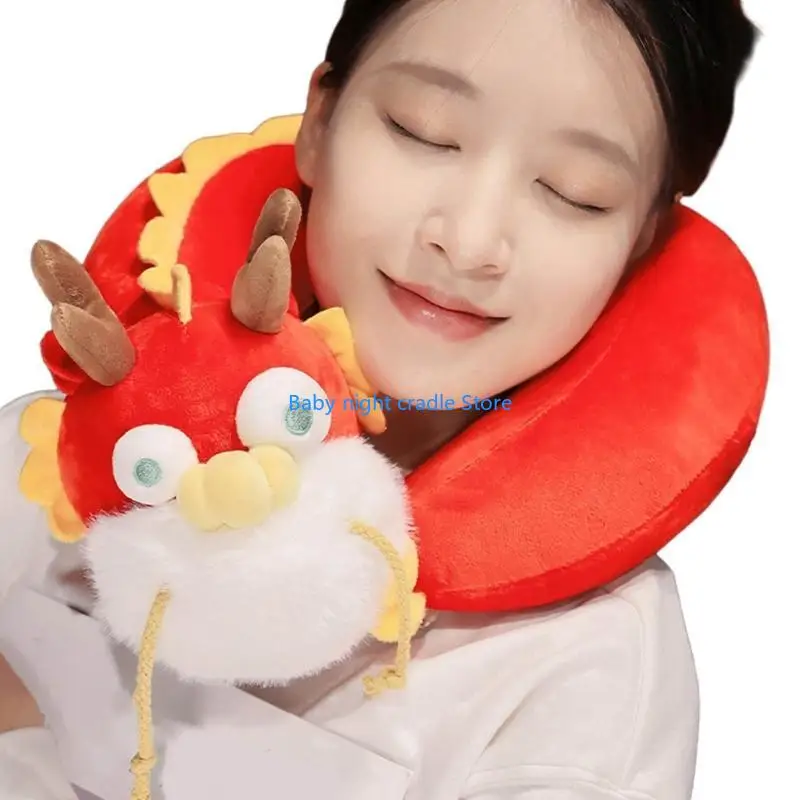 

J2FF Chinese Year of Dragon Pillow Zodiac Neck Pillow Head Rising Festival Home Decor