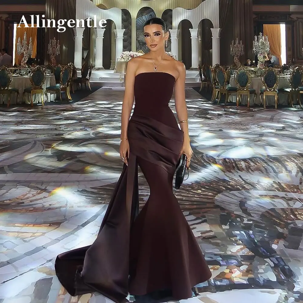 

Elegant Brown Mermaid Straplsess Eveing Dress Sleeveless Floor-Length Women Formal Bespoke Wedding Party Dresses Customized