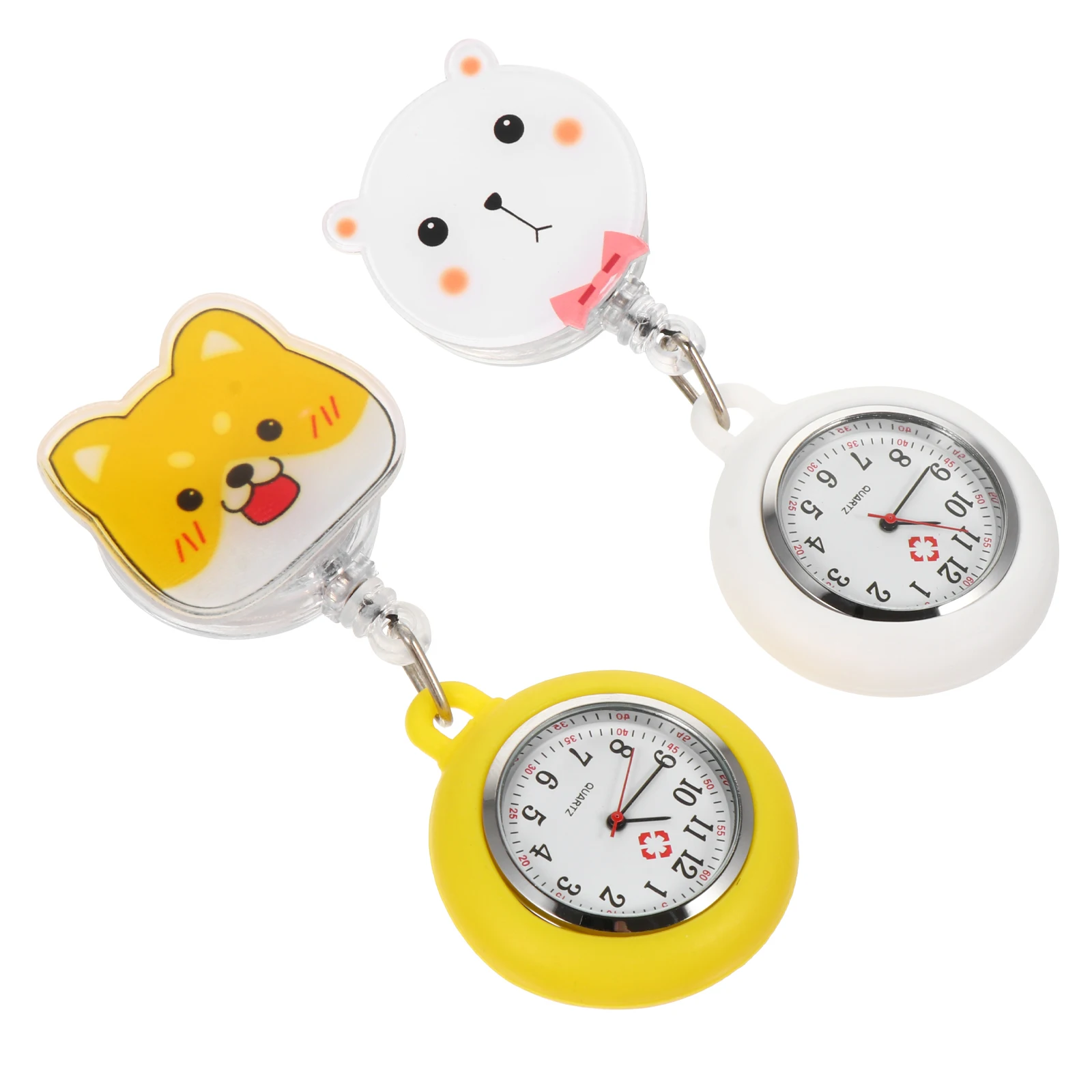 

2pcs Fashion Nurse Fob Watches Women Nursing Pocket Retractable Clip-On Lightweight Large Dial Black Marker Quartz Silicone
