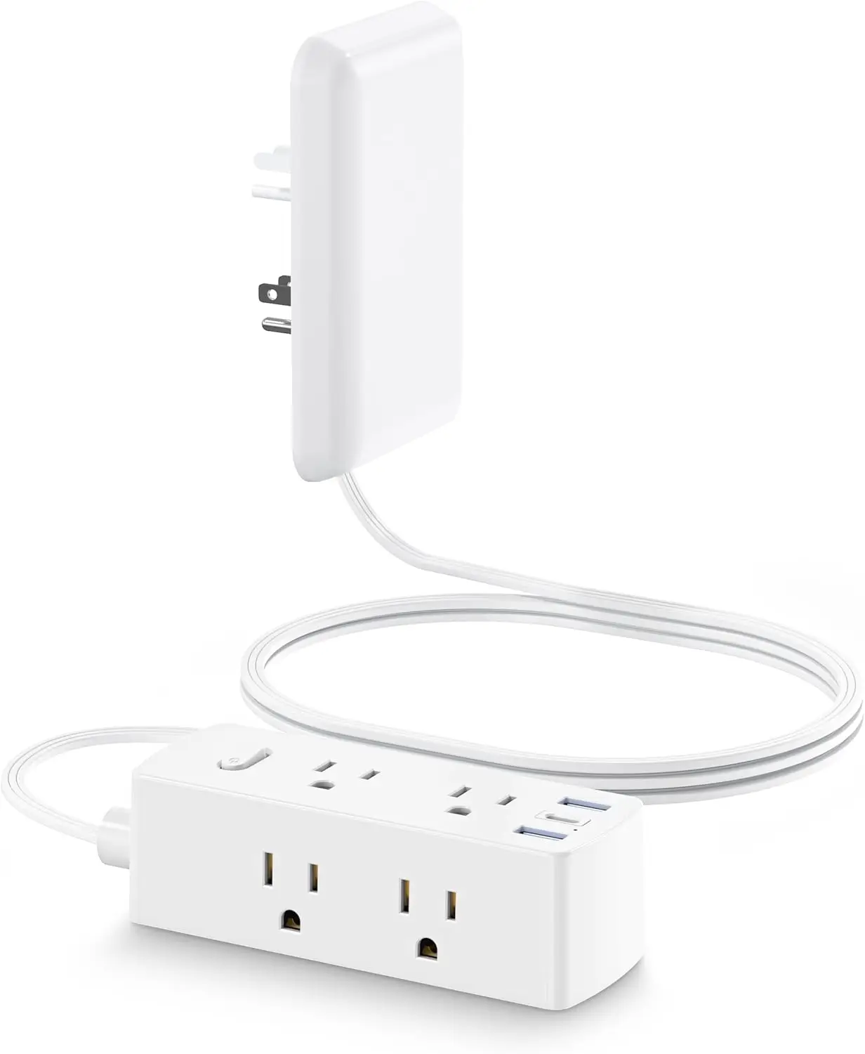 

Flat Extension Cord with Outlet Cover, 6 Outlets & 3 USB Ports, 2000J Surge Protector, 5FT Cord, White