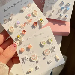KADRUFI Cute 2025 Flower Butterfly Pearl Heart Stud Earrings Set for Women Korean Fashion Piercing Earring Sets Jewelry Gift