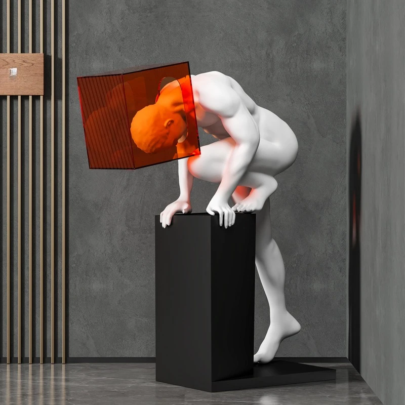 Modern sculpture abstract art mask figure ornament light luxury high-end hotel floor decoration