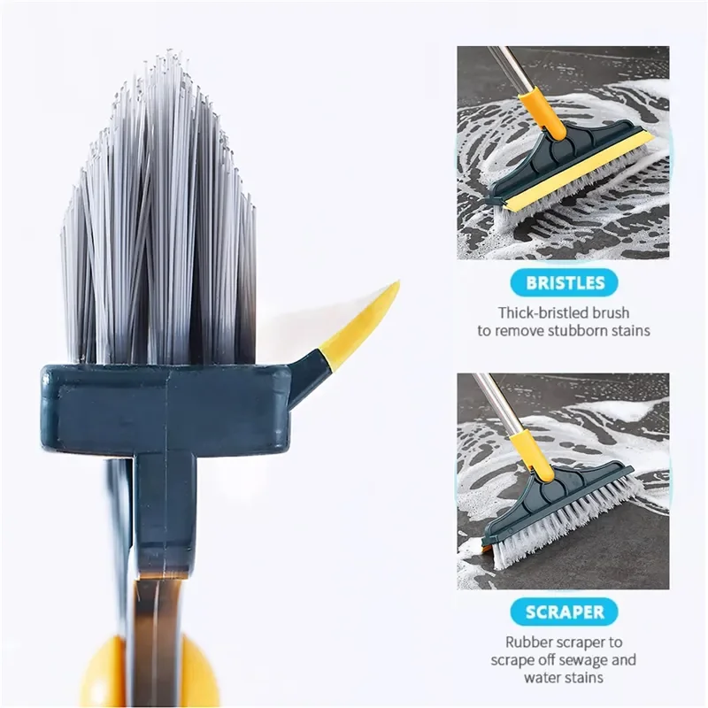 Household Cleaning Scrub Brush Floor Bathroom Cleaning Tools with Long Handle Silicone Scraper Toilet Brush for Glass Tile