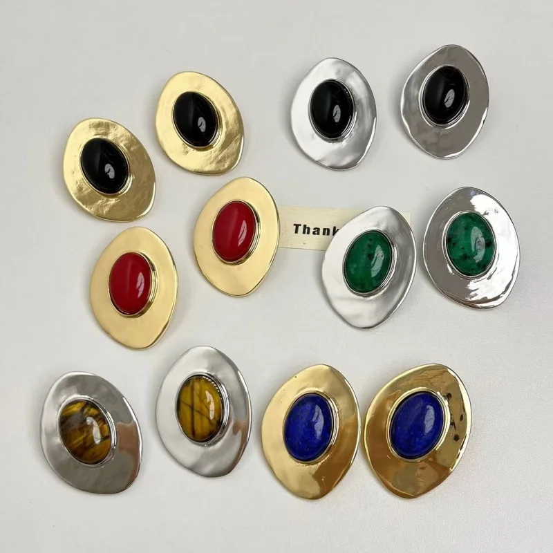 Secret Garden Design Metal Earrings for Women Colorful Embedded Simulated Gemstone Daily Accessory Unique European Style