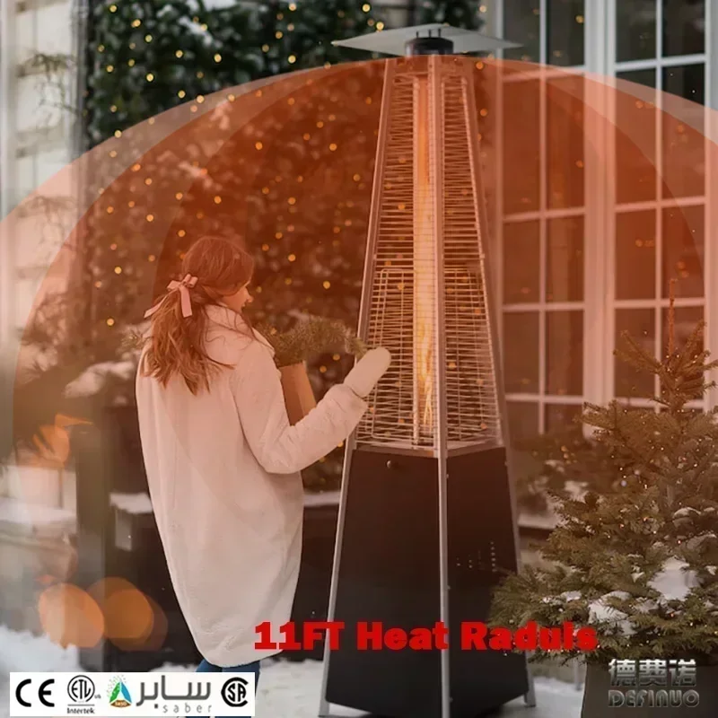 

Quartz Glass Tube Pyramid Propane Patio Heater With Wheels 48000 BTU Outdoor OEM Heater