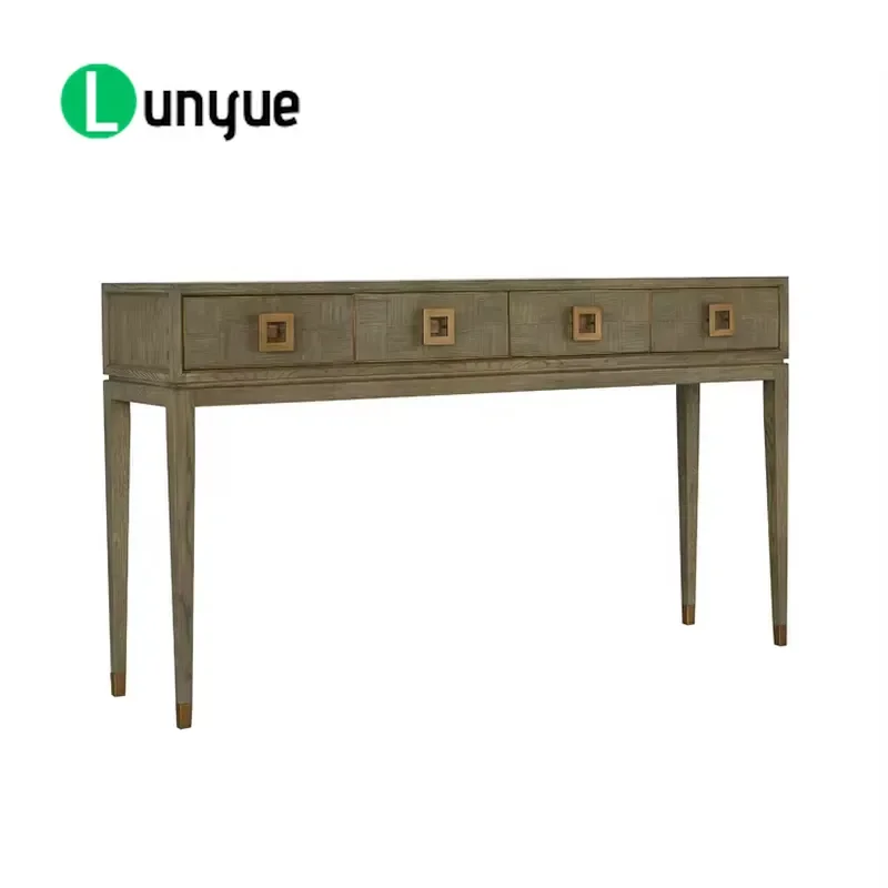 Modern Gold Handle Solid Oak Parquet Console Table Living Room Accent Furniture Best Selling Home Decor Storage