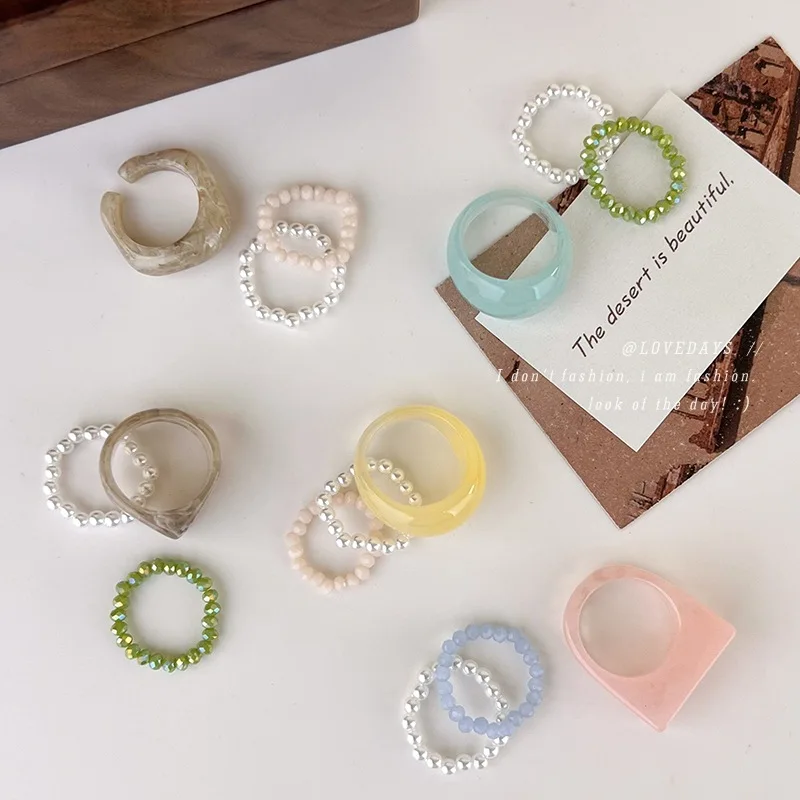Ring Colorful Candy Beads Pearl Versatile Lightweight Durable Premium Quality Elegant Jewelry for Women Everyday Fresh Style