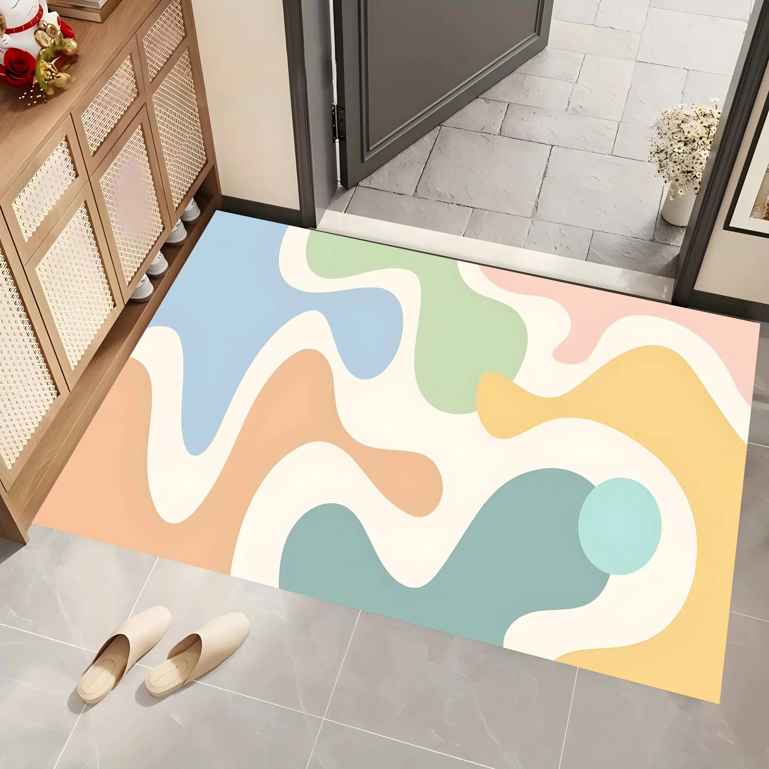 Macaron Flowing Soft Waves Creamy Style Large Area Rug, for Living Room and Bedroom