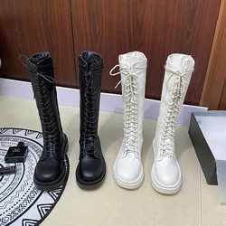 Women Sock Boots Autumn Lace up Mid Calf Boots Female High Platform Sock Shoes Fashion Beige Stockings Boots  Mid-calf