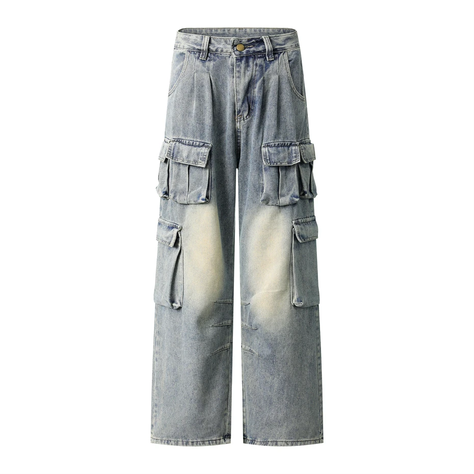 

Hip Hop Jeans Men Streetwear Punk Washed Denim Pants Harajuku Vintage Multi Pockets Baggy Casual Wide-leg Pants Unisex Trousers