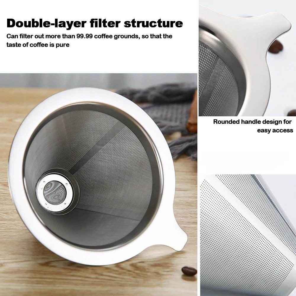 1pc Reusable Double Layer 304 Stainless Steel Coffee Filter Holder Pour Over Coffees Dripper Mesh Tea Coffee Filter Basket Tools