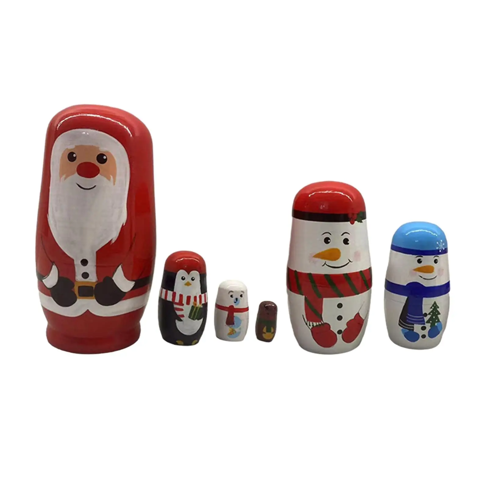 5Pcs Christmas Matryoshka Dolls Collectible Dolls Handmade Desktop Ornaments Matryoshka Crafts Russian Nesting Doll for Desk