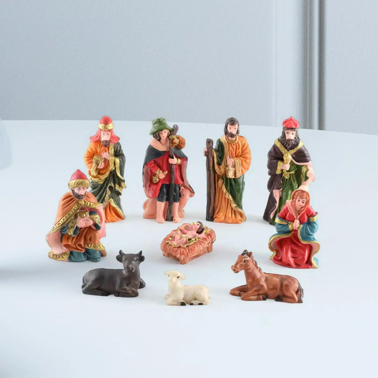 10x Christmas Figurines Nativity Set Resin Collection Christmas Table Decoration for Bedroom Fireplace Countertop Festival Gifts