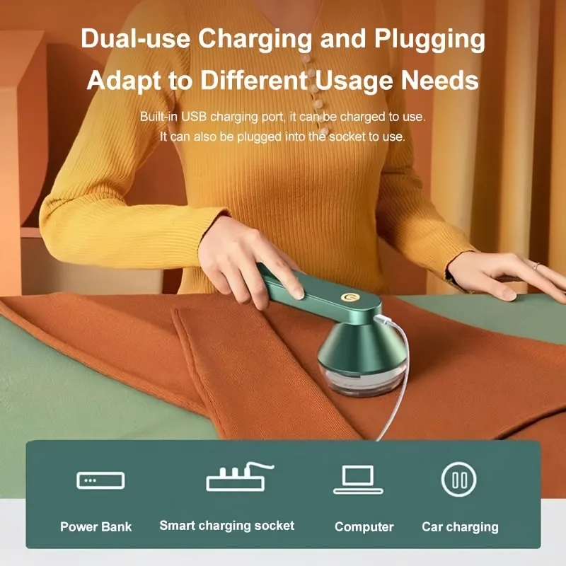 قطعة واحدة من ماكينة حلاقة الأقمشة الكهربائية، مزيل الوبر المحمول، قابلة لإعادة الشحن عبر USB للملابس والأثاث والسجاد مع 6 شفرات