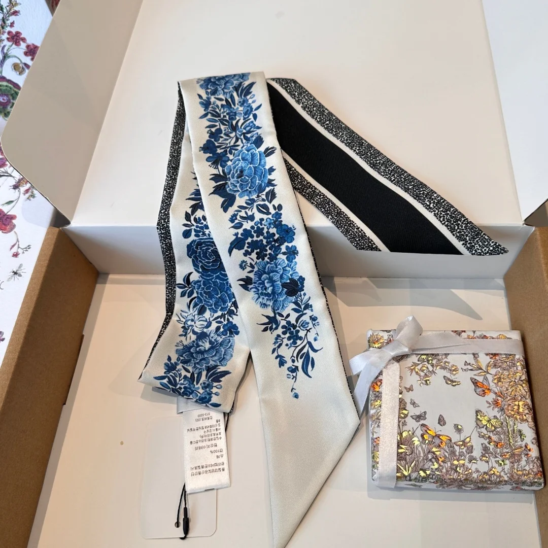 

Luxury Brands Fashionable Accessory Silk Scarf Made of Pure Silk It Can Be Used As A Headscarf Bag Strap or Wristband 6 X 100 Cm