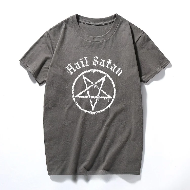 heavyweight Hail Satan Pentagram rock goth unholy  punk emo alternative Gift Top Fashion streetwear tee shirt homme