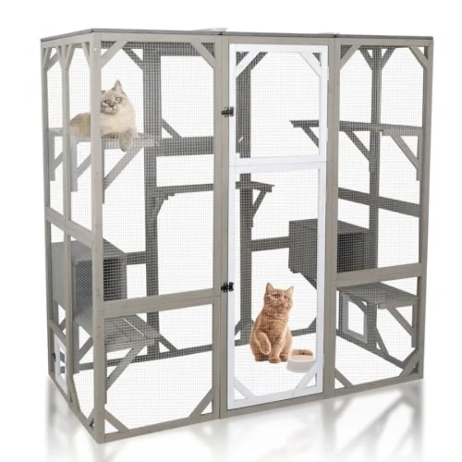 

Catio Открытый кошачий корпус Окно 71 дюймов Большой кошачий домик для нескольких кошек с входной дверью Многоплатформенный дизайн Walk-in Catios