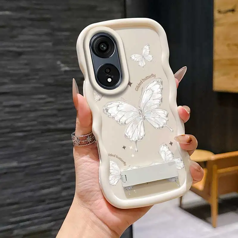 Casing OPPO A18 Motif Kupu-kupu Berlapis Emas, Anti Benturan dan Desain Fleksibel dengan Penyangga, Ideal untuk Hiburan, OPPO A Reno X 91 77 79