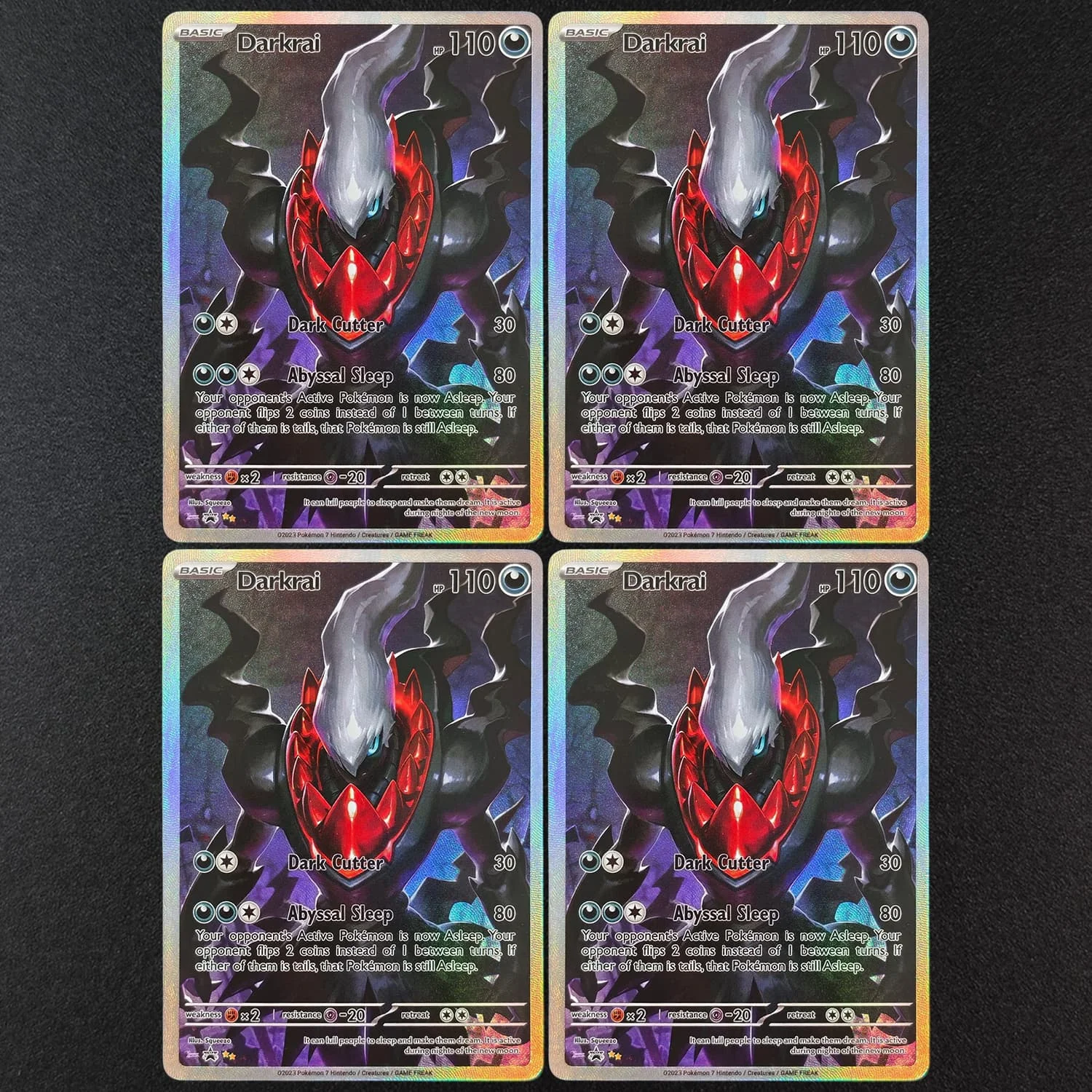 Carte de collection de jeu d'anime de haute qualité, texture de carte de jouet, style sombre Darkrai, fan art DIY anglais PKM PTCG fait maison