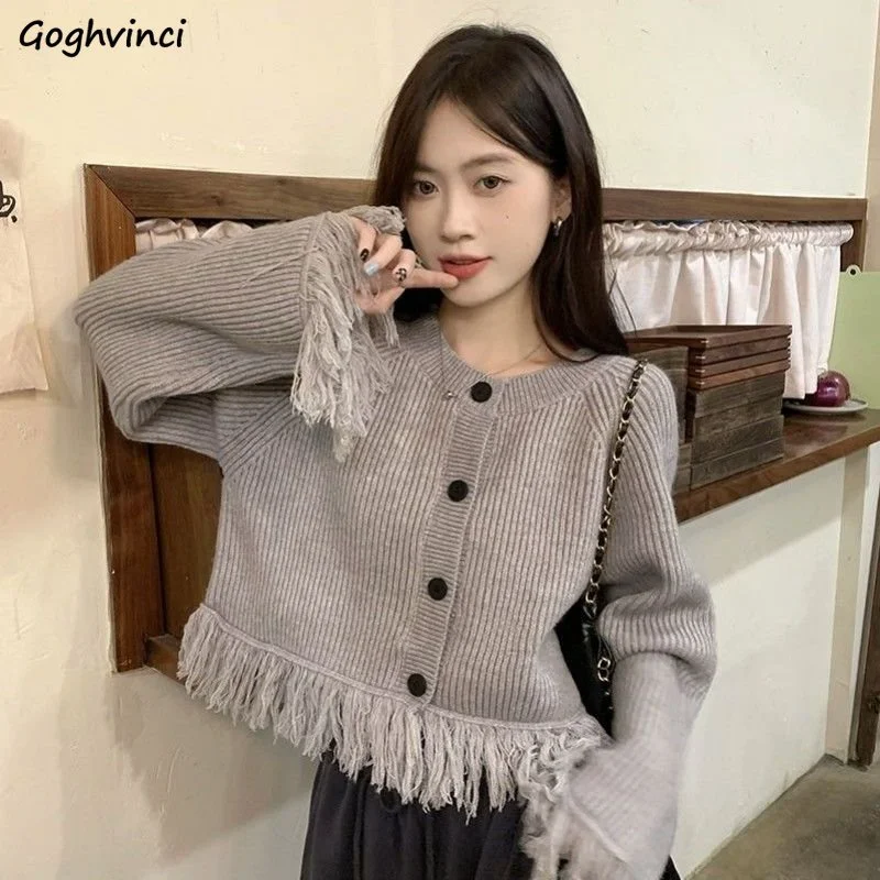 

Cardigan Women Solid Loose Tassel Creativity Trendy Ladies Cropped Pure Gentle Korean Style Chic All-match Streetwear Simple New