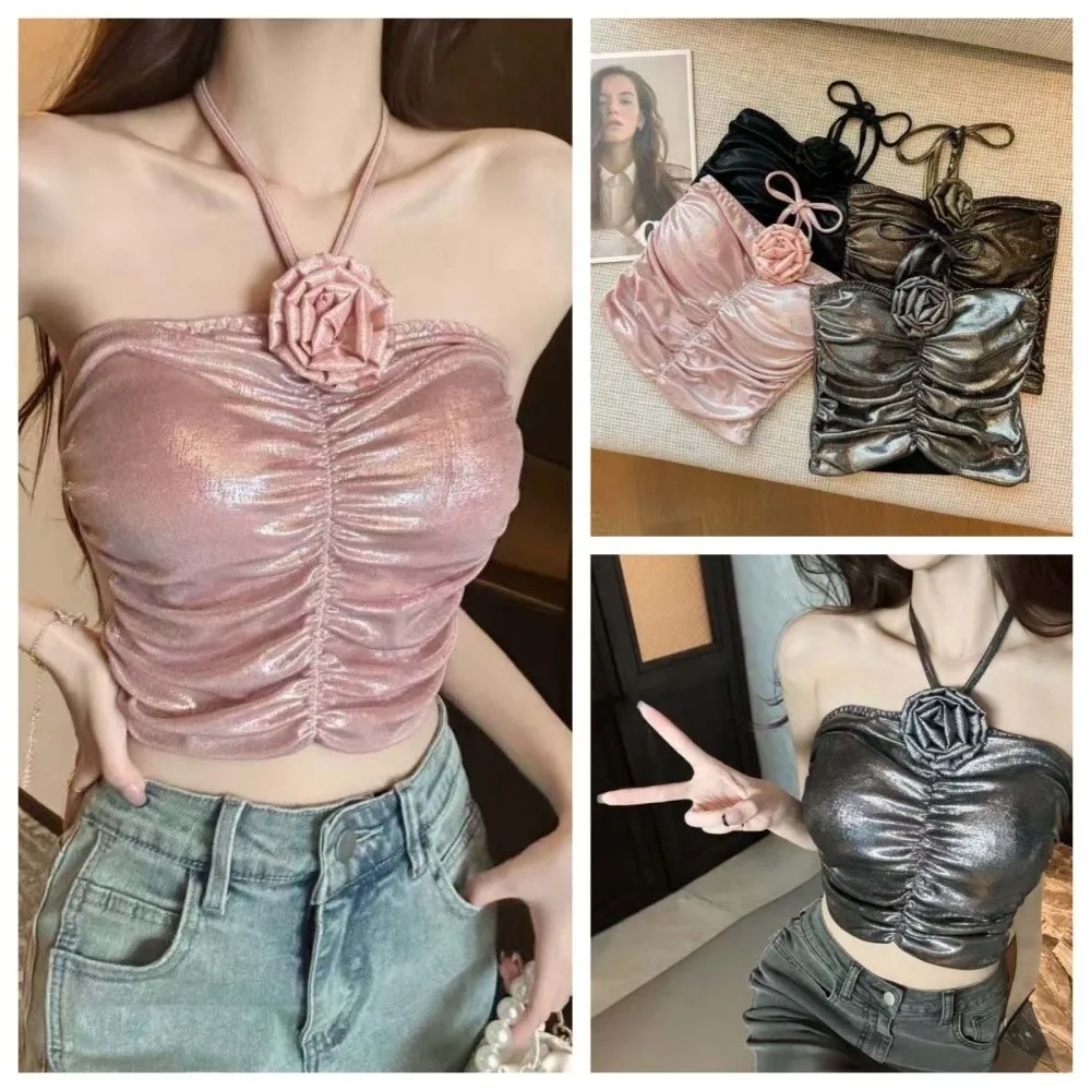 

3D украшение в виде розы, камзол с цветком розы, облегающие укороченные топы Spice Girls, высококачественный жилет без рукавов на подтяжках для путешествий