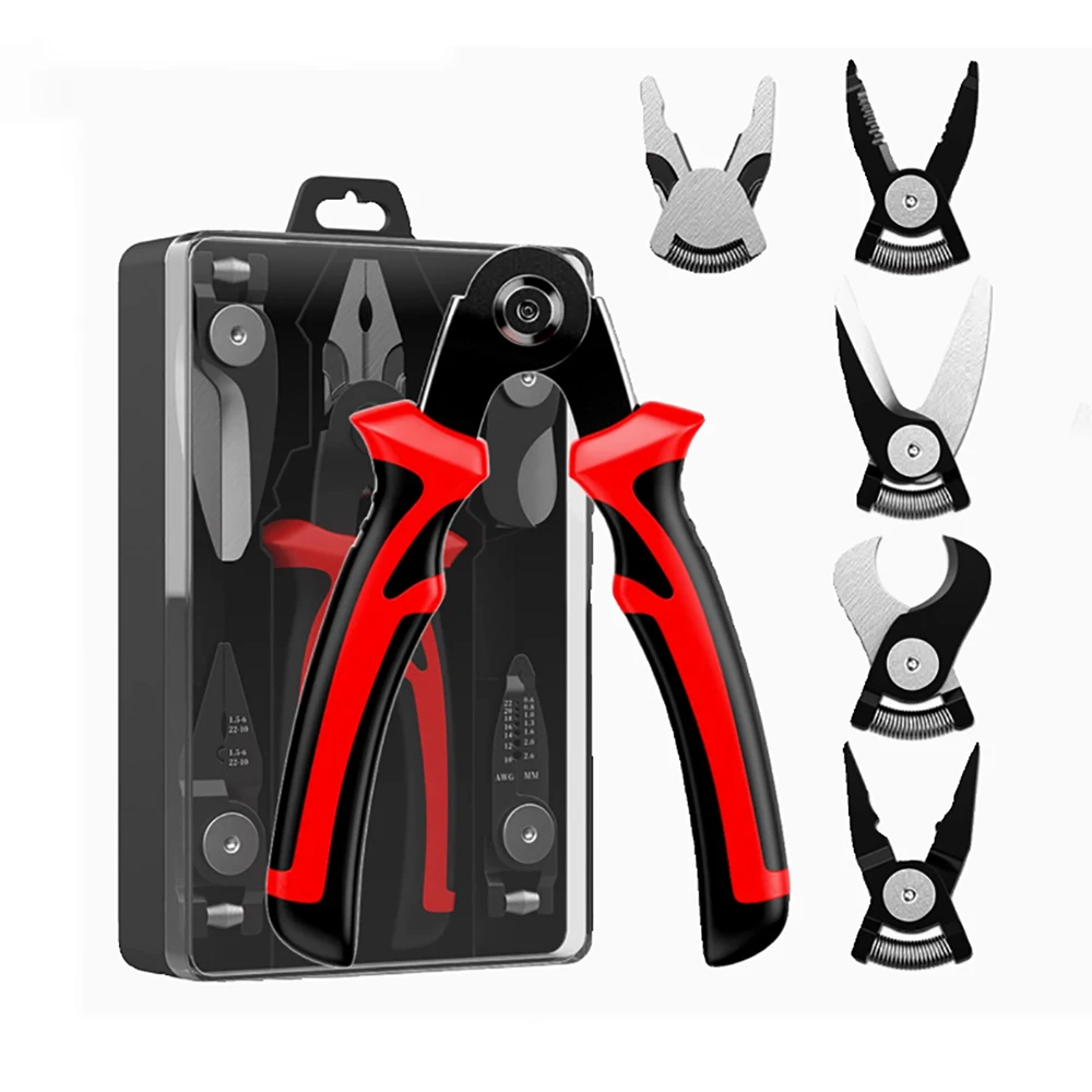 Multifunctional Replaceable Electrician Pliers Wire Stripping Pliers Wire Cutting Needle-Nosed Pliers Special Tool 5 In 1