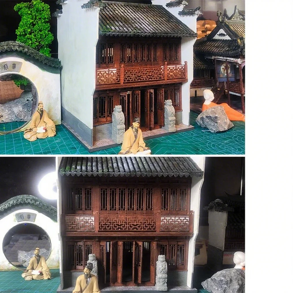 3D-Miniatur-Architekturmodell, orientalisches Teehäuse, DIY-Set, Yixin-Pavillon, lasergeschnittenes Display für chinesische Garten-Diorama-Handwerk