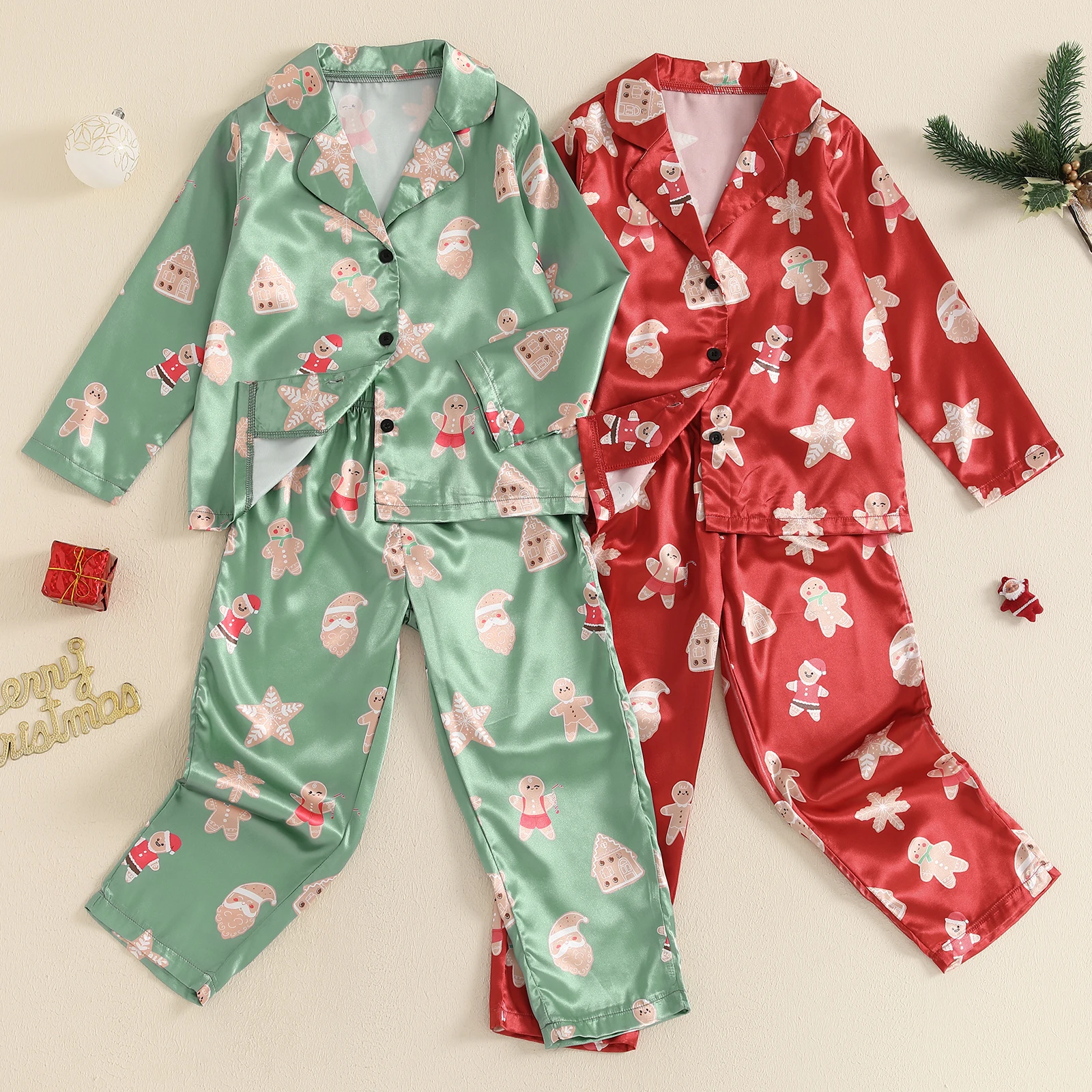 BeQeuewll Toddler Girls Boys Sleepwear Christmas Children Pajamas Set Autumn Long Sleeve Button Down Shirt + Pants Set Baby Robe