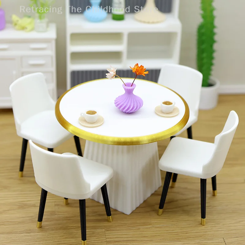 1Pc/1Set Poppenhuis Eettafel En Stoelen Simulatie Model Mini Living Meubels Speelgoed Poppenhuis Accessoires Fantasiespel speelgoed