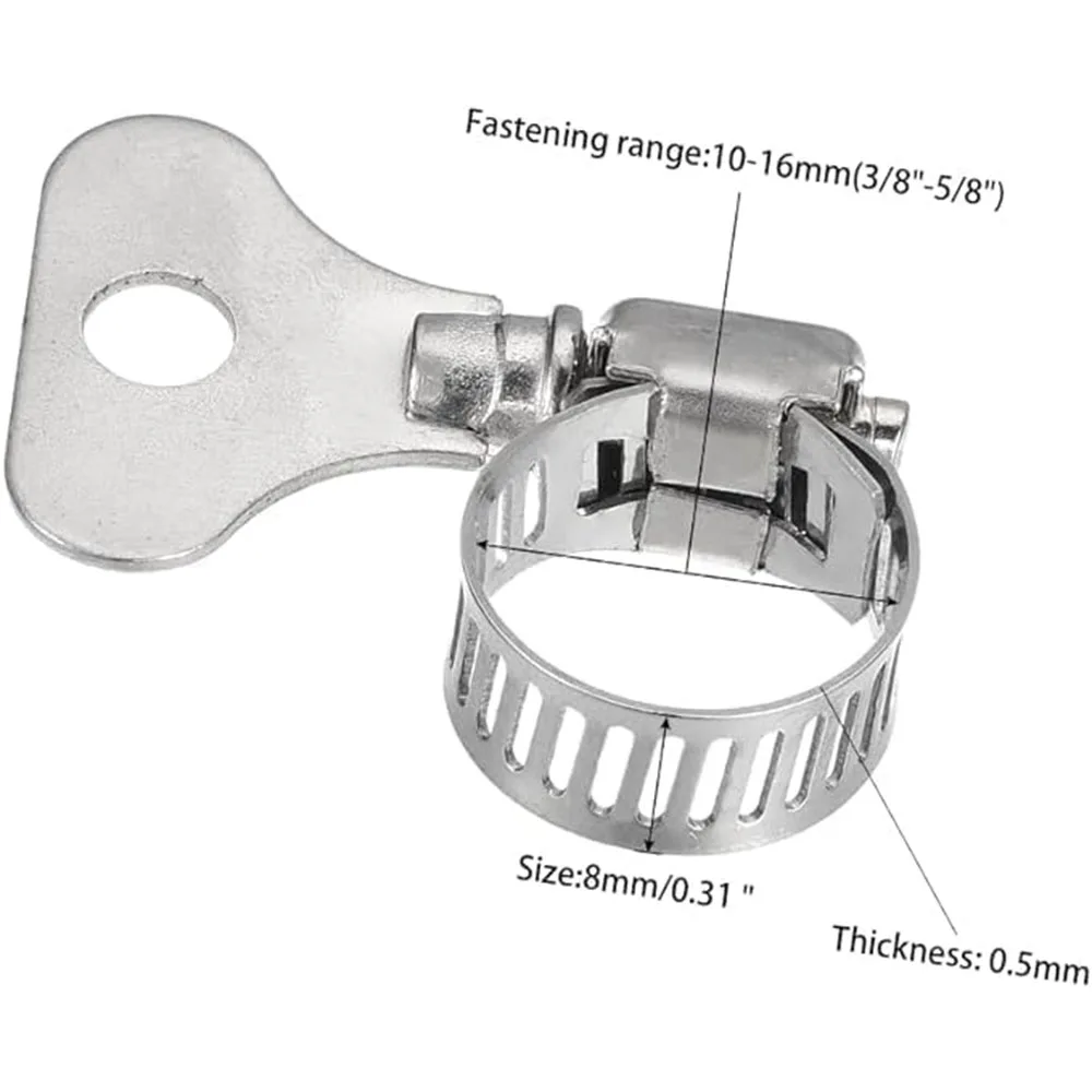 10pcs 304 Stainless Steel Hose Clamp Adjustable Finger Key Clamp Perfect for 6-44mm Pipes Automotive, and Mechanical Application