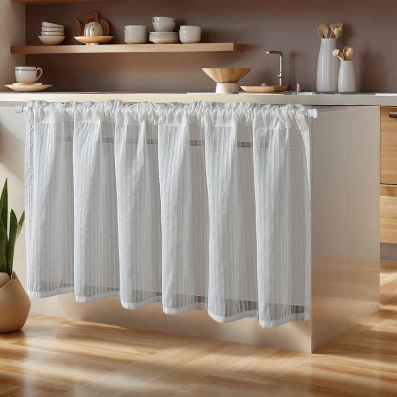 Modern Minimalist Solid Color Sheer Blinds, No-Drill Coffee Curtains, Cabinet Blocking Curtains, Short Curtains, Half Curtains