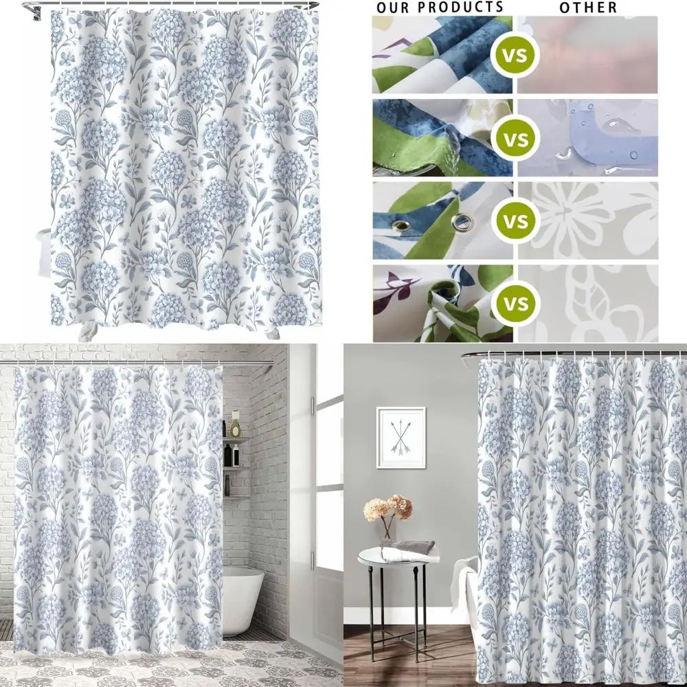 

Абстрактная акварельная занавеска для душа с синей гортензией, дизайн листьев весенних растений, водонепроницаемый полиэстер для декора ванной комнаты