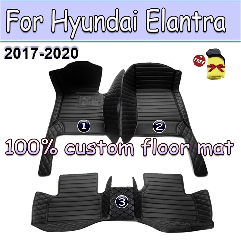 Car Floor Mats For Hyundai Elantra Avante AD MK6 2017~2020 Luxury Leather Mat Auto Carpet Rug Set Interior Parts Car Accessories