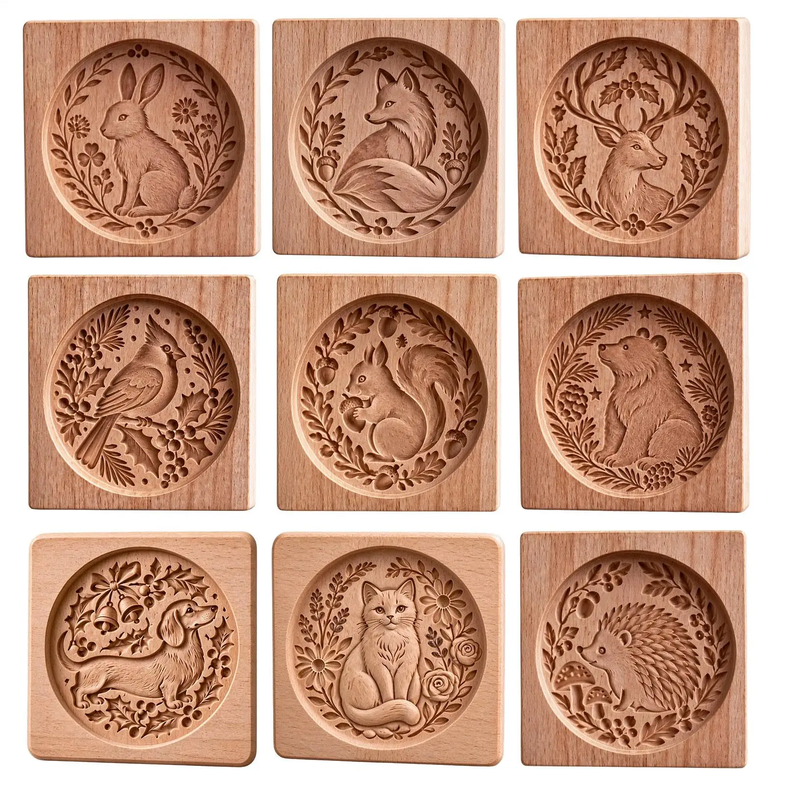 Forest Animal Biscuits Mold Wooden Funny Animal Easy Release Reusable Baking Cookie Stamps Cookie Press Pastry Molds