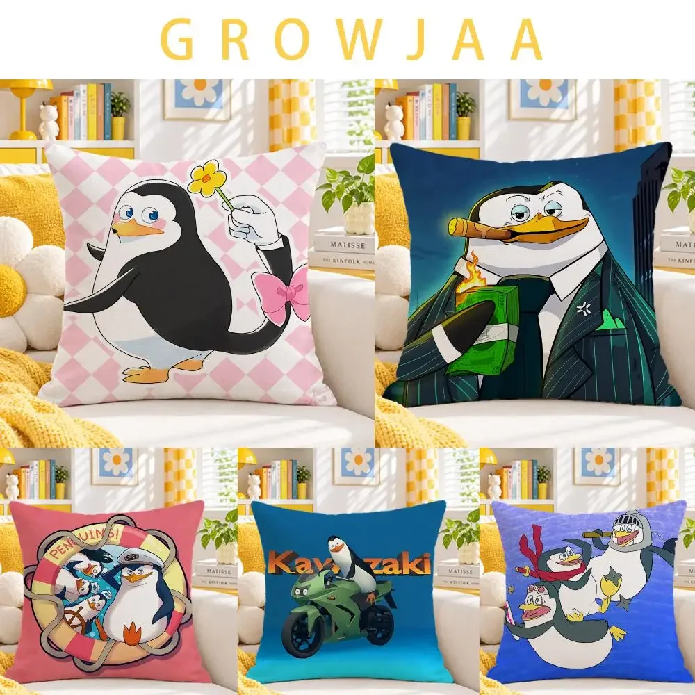 The Penguins of Madagascar Cushion Cover Throw Pillow Short Plush Fresh Bright Cushion for Bedroom Sofa Ornament Present Gift