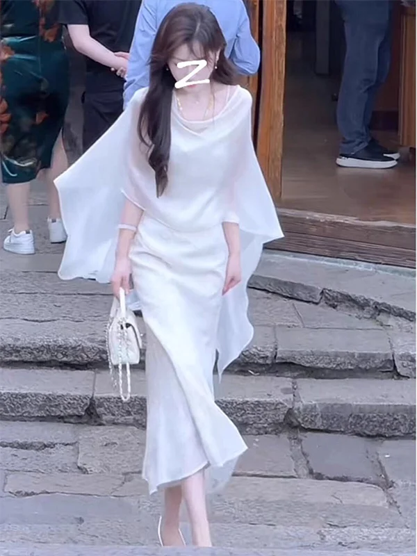 

Elegant Asymmetrical Women's Summer Cardigan Sun Protection Outerwear Thin Outer Coat Beautiful Shawl Cowl Neck Knitted Top