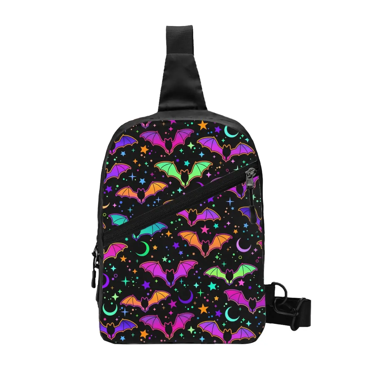 Custom Halloween Colorful Bats Sling Chest Crossbody Bag Men Fashion Witch Ghosts Shoulder Backpack for Traveling