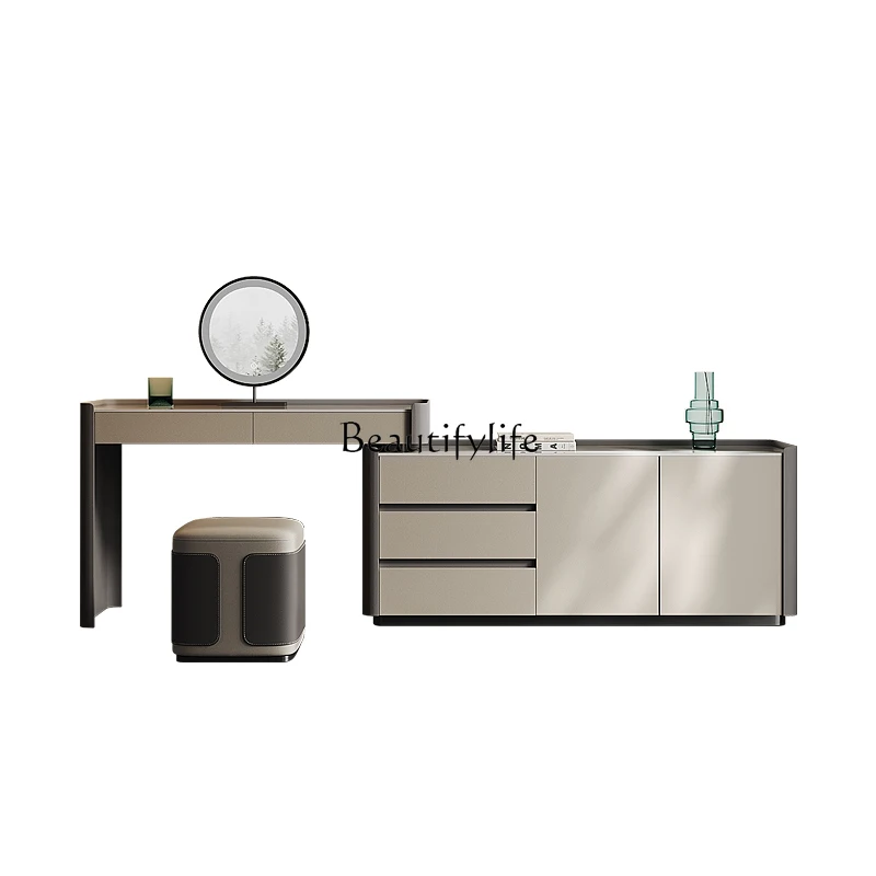 

*Italian minimalist high-end multi-functional locker bedroom modern minimalist retractable solid wood makeup table