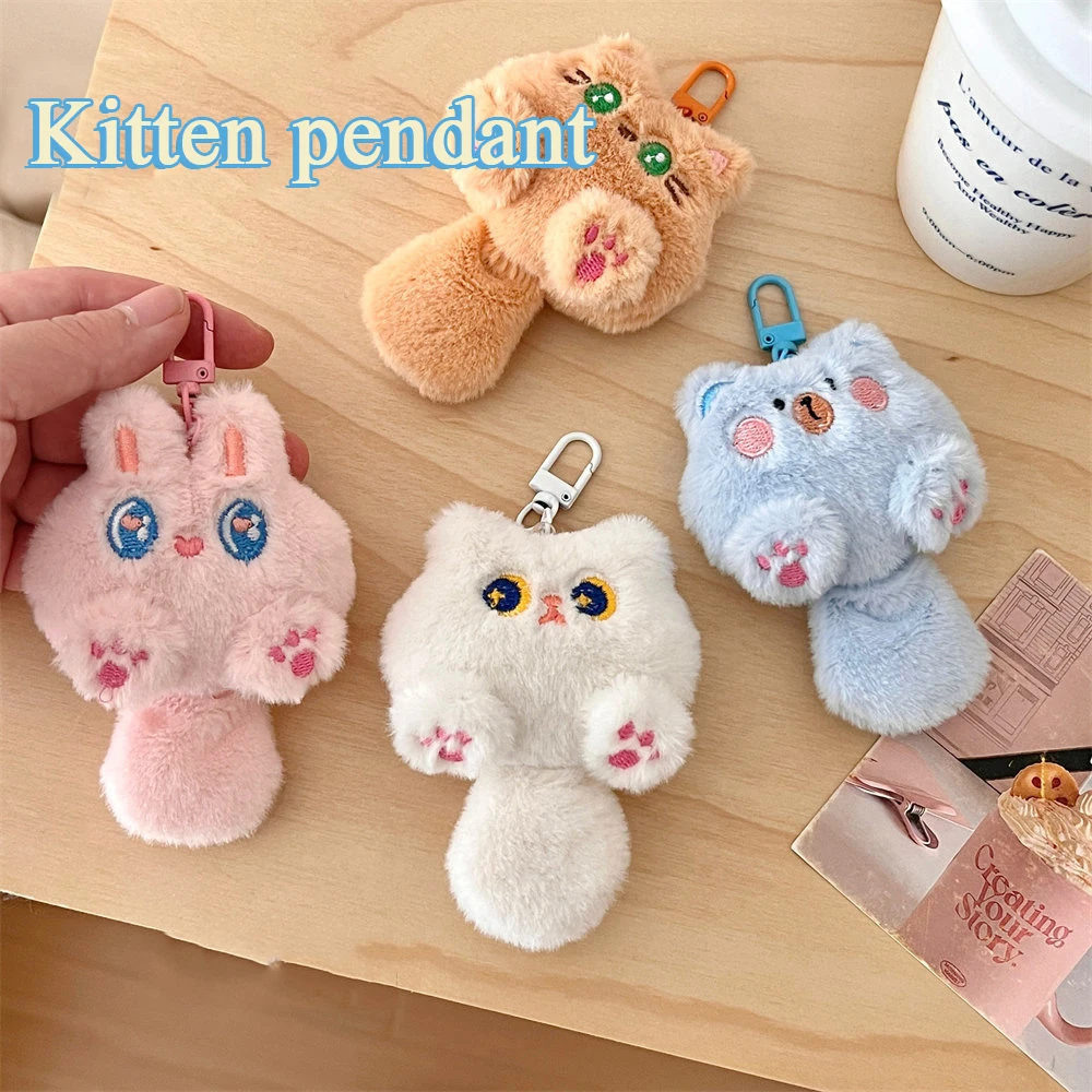 Soft Teddy Bear Cat Keychain Plush Rabbit Pendant Keychain DIY Trinket Kids Stuffed Animal Toys  Charm Bag Car Accessories