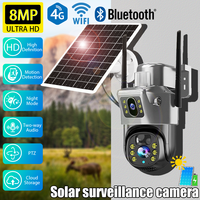 8MP Dual Lens Surveillance Camera Outdoor Wireless Solar Powered PTZ Motion Tracking Security Camera Night Vision CCTV Camera