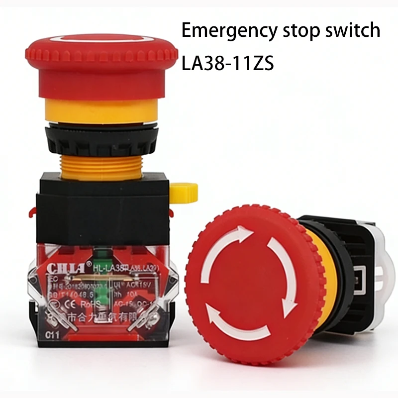 LA38-11ZS LA39-11ZS power emergency stop button 22MM self-locking press stop rotation reset mushroom head emergency stop switch