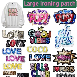 LOVE Large Size Ironing Patches Sequins Flower Girl POP Patch for Clothes DIY Accessories for Shirt Dress Pink Party Decoration