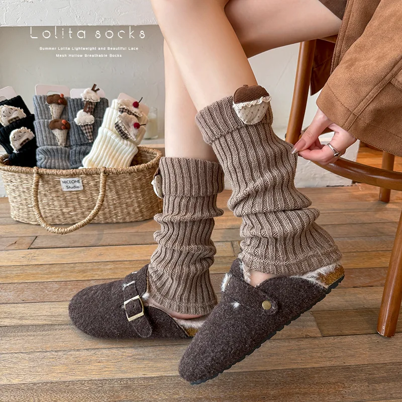 1 زوج تدفئة الساق للفتيات النساء Kawaii Harajuku تدفئة الساق لطيف محبوك طويل جوارب السيقان القوطي لوليتا الآيس كريم الكرز Decro