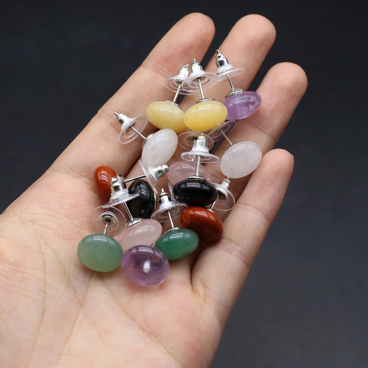 1 Pair Natural Stone Ear Stud Earring Crystal Amethyst Yellow Jade Agate for Women Girl Simple Earrings Jewelry Accessories