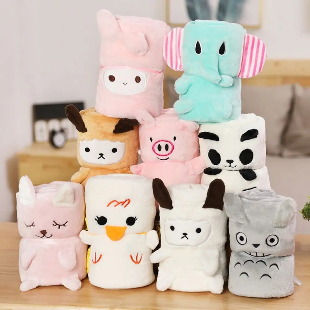 Cute Flannel Air Conditioning Blanket Cartoon 100x80cm Noontime Snooze Blanket Warm Roll Plush Wrap Shawl