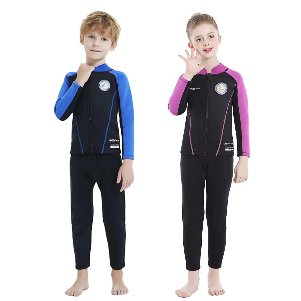 

STLF Cold-Proof Snorkeling Thermal Swimwear for Kids Sun-Protective Long-Sleeve Wetsuit Front Logo Winter Swimming Gear for Todd