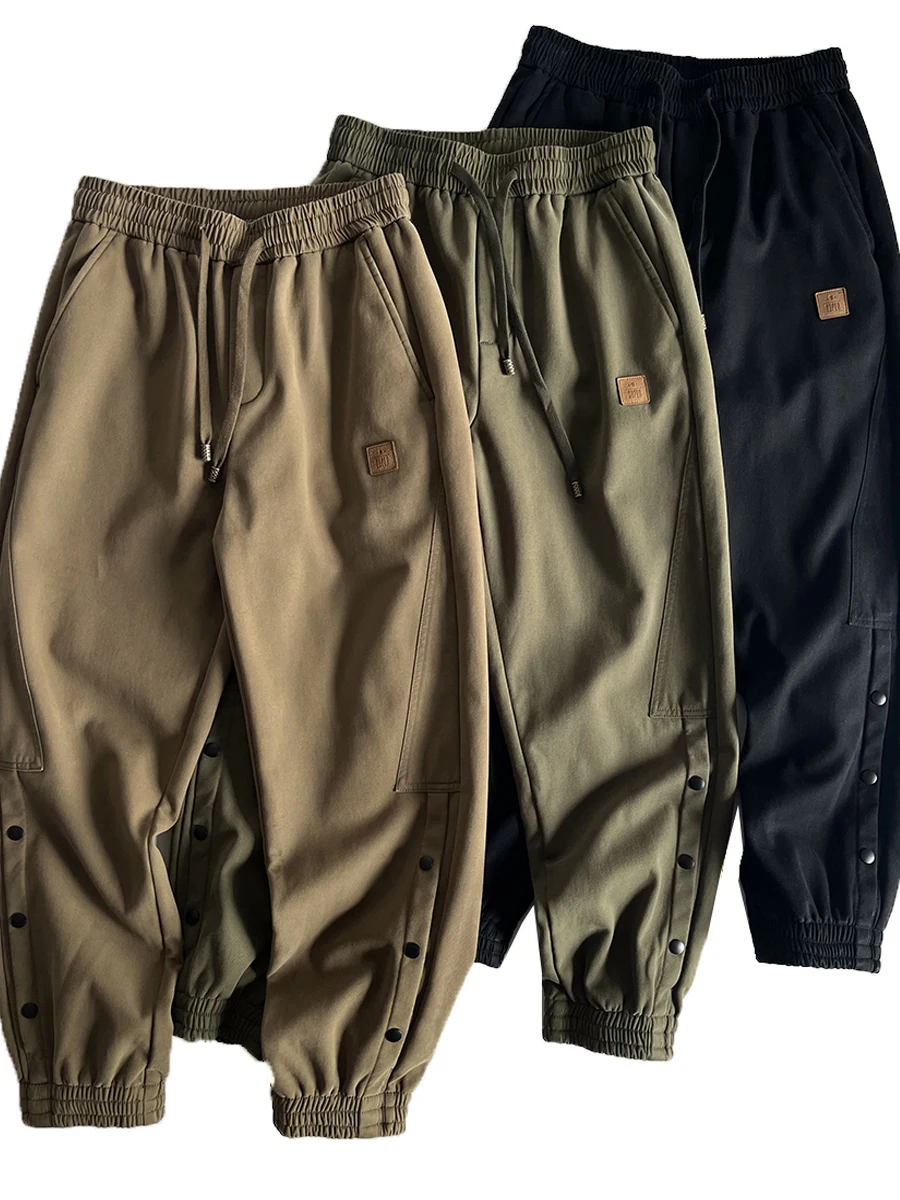 

Thi Cotton Fce Lined Harajuku Sle Men's Casual Pants Autumn Winter Warm Loose Trousers Workwear American Sle