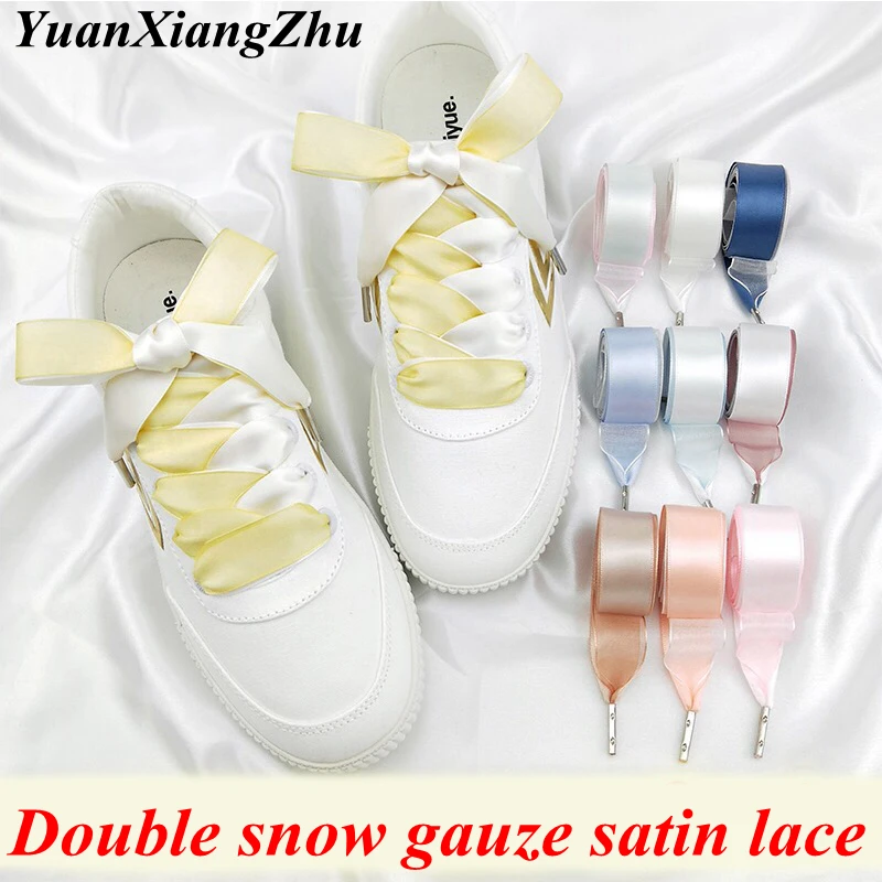 1Pair Snow Yarn Satin Silk Ribbon Shoelaces 2CM Width Fashion Sneakers Shoelace Casual Flat Laces for Shoes Accessories