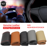 Hot Sale 42cm 45cm 47cm 50CM Car Truck Steering Wheel Cover Truck Bus DIY Handmade Genuine Leather Steering Wheel Cover
