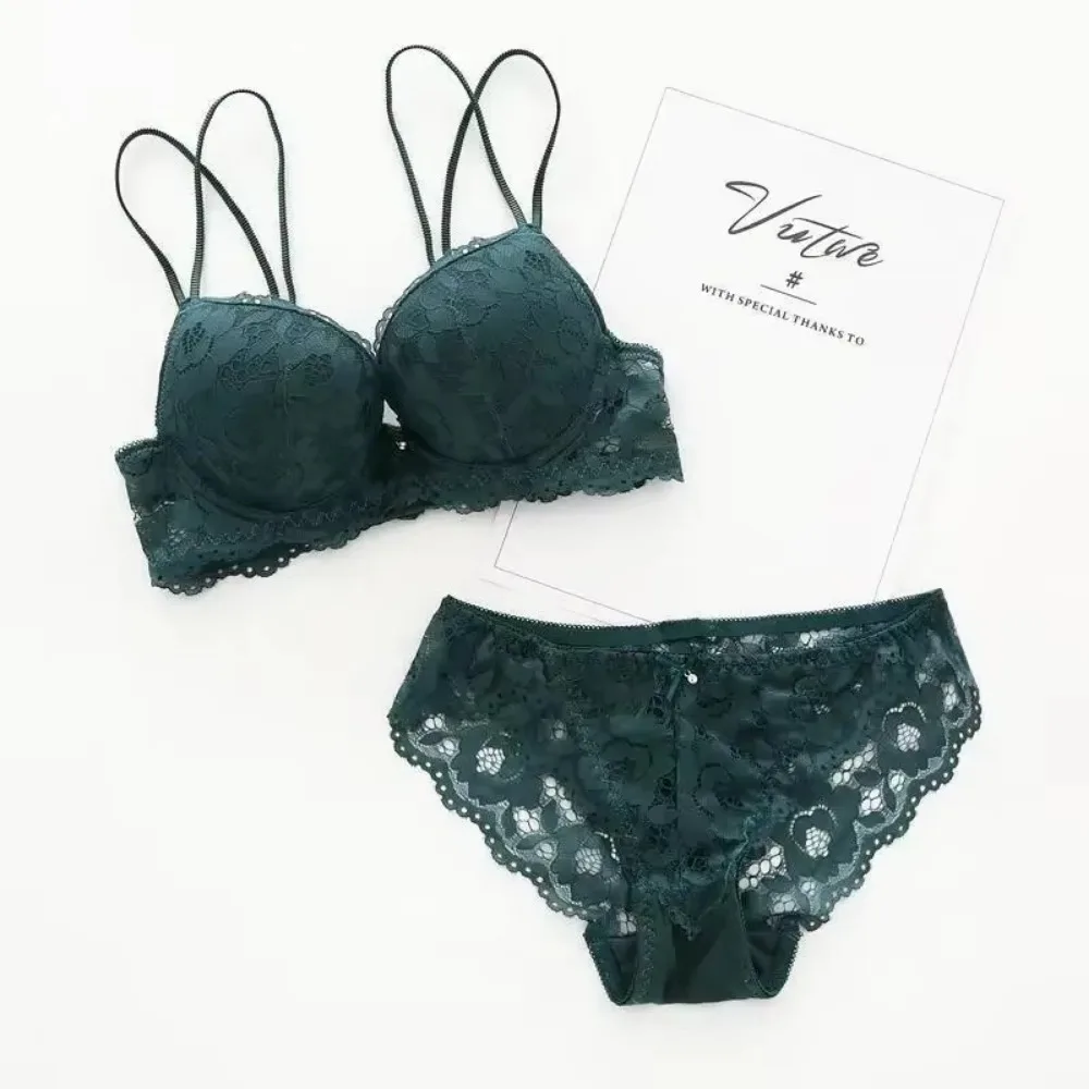 Embroidery Sexy Underwear Set Lace Blue Brassiere A B C Cup Thick Cotton Women Push Up Bra Pantie Set Lingerie Deep V Ropa Mujer